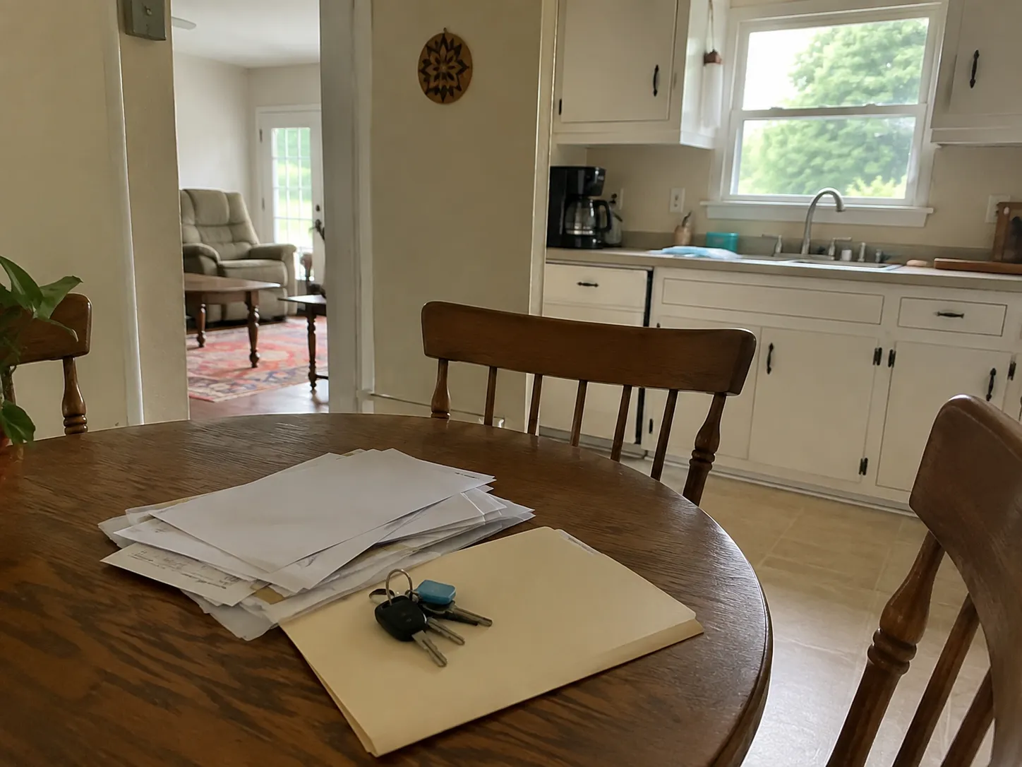 Probate home paperwork and house keys on a kitchen table in Knoxville TN